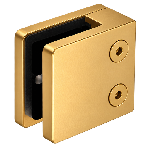 Glass D Clamp Square Brush Brass
